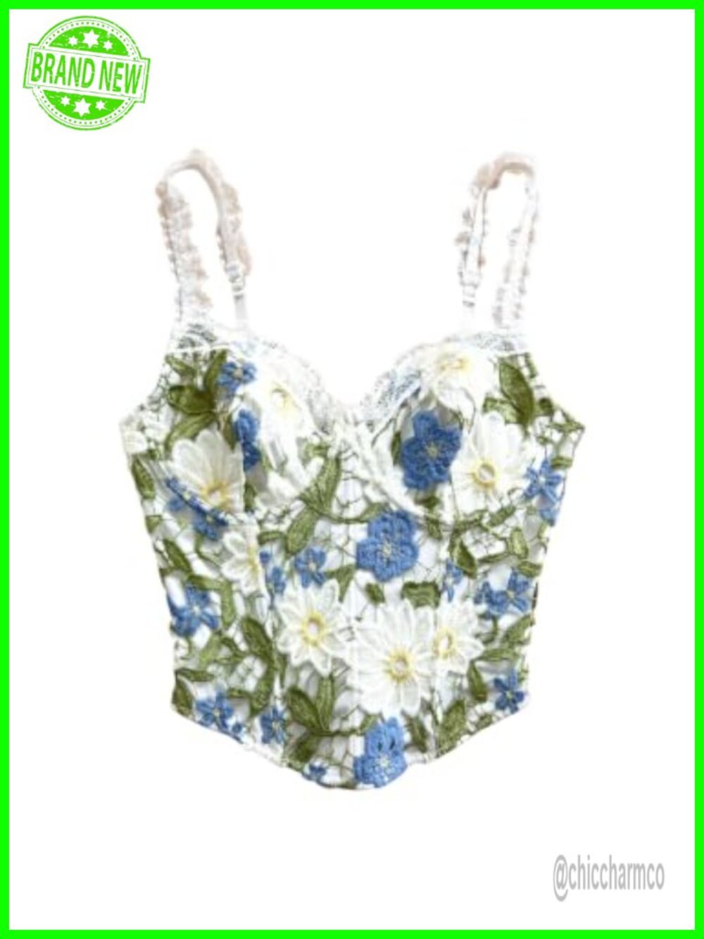 Women's Floral Embroidered Cami Lace Up Corset Top Sleeveless